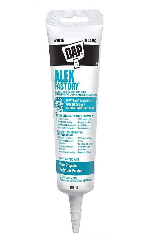 A tube of DAP Alex Fast Dry acrylic latex caulk