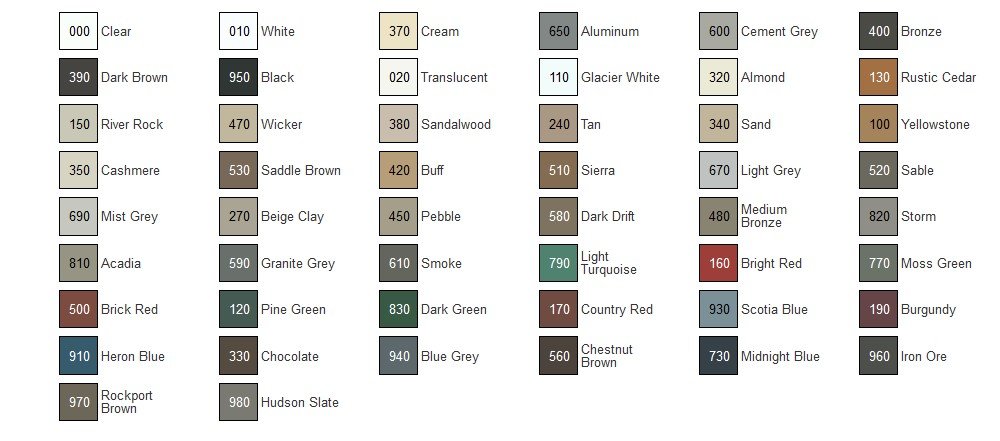 The Mulco Supra Expert colour chart