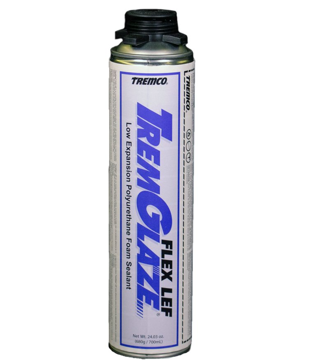 A can of Tremco TremGlaze LEF polyurethane foam