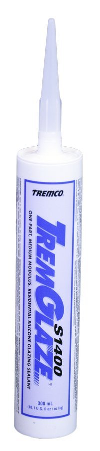 A cartridge of Tremco TremGlaze S1400 silicone sealant