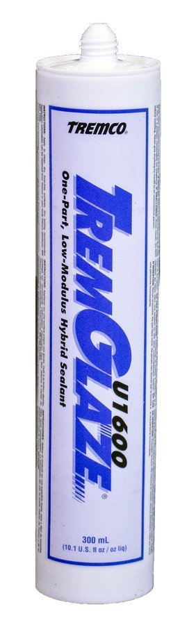A cartridge of Tremco TremGlaze U1600 hybrid sealant