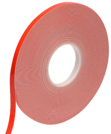 Roll of white double-sided glazing tape with a red liner